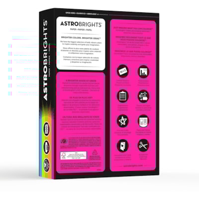 Astrobrights - Papier de couleur - Assortiment de 5 couleurs ' Bright » - format lettre - 8 1/2 po (215,90 mm) x 11 po (279,40 mm) - 24 lb (10886,22 g) Poids de Base - Lisse - Bleu lunaire, Vert terra, Orange cosmique, jaune solaire, Fucshia - 500 / Ramette FSC LASER JET D'ENCRE GARANTIE COULEURS ASSORTIES 500/PK