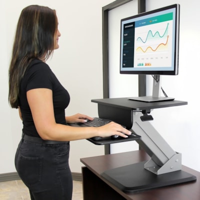 StarTech.com Height Adjustable Standing Desk Converter - Sit Stand Desk with One-finger Adjustment - Ergonomic Desk - Turn your desk into a sit-stand workspace with easy height adjustment for increased comfort and productivity - Sit-to-Stand Workstation - Pneumatic spring for one-touch adjustment -   STND 