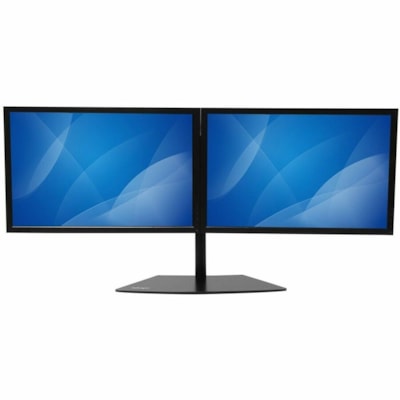 StarTech.com Dual Monitor Stand, Horizontal, For up to 24" (17.6lb/8kg) VESA Monitors, Black, Adjustable Monitor Stand, Steel & Aluminum - Save desk space by mounting two monitors horizontally with this dual monitor stand - Supports VESA monitors up to 24" - Low-profile base sits close to the wall - o monitors horizontally with t his dual monitor sta