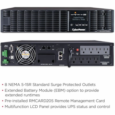 CyberPower UPS Systems OL1500RTXL2UN Smart App Online -  Capacity: 1500 VA / 1350 W - CyberPower OL1500RTXL2UN 1.5KVA Online UPS 2U sine wave LCD 100-125V RMCARD205 RT 3YR WTY er - Double Conversion - 100 1 10  115 120  125 V+/