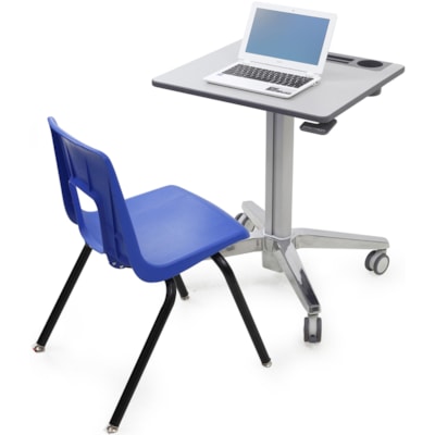 Ergotron LearnFit Sit-Stand Desk, Short - Laminated Rectangle Top - Melamine Laminate X-shaped Base - 4 Legs - 15 lb (6.80 kg) Capacity - Height Adjustable - 29" (736.60 mm) to 44" (1117.60 mm) Adjustment - 24" (609.60 mm) Table Top Width x 22" (558.80 mm) Table Top Depth - 45" (1143 mm) Height - St  ADJUSTABLE STANDING DESK  CLE AR ANODIZED