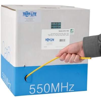 Tripp Lite series Cat6 Gigabit Bulk Solid-Core PVC Cable, Yellow, 1000 ft - 1000 ft (304.80 m) Category 6 Network Cable for Network Device - First End: 1 x Bare Wire - Second End: 1 x Bare Wire - 1 Gbit/s - 23 AWG - Yellow  d Pair (UTP) - Bare Wire Right  Connector - Bare wi