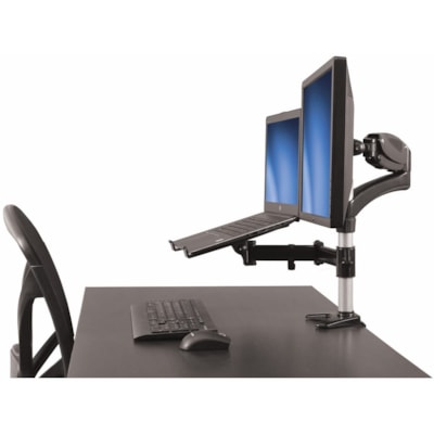 StarTech.com Laptop Monitor Stand, Computer Monitor Stand, Articulating, VESA Mount Monitor Desk Mount, For up to 27"(17.6lb/8kg) Displays - Raise your laptop & monitor off your desk, to create a dual-display workspace and increase productivity - Single Monitor Arm with Laptop Stand - Works on all V  CPNT 