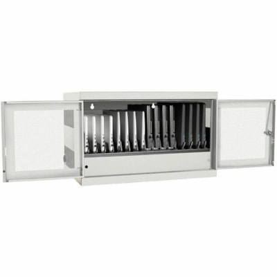 Tripp Lite series CSC16ACW 16-Device AC Charging Station Cabinet, White - Up to 15" Screen Support - 18.72" (475.40 mm) Height x 30.33" (770.40 mm) Width x 21.60" (548.60 mm) Depth - Wall Mountable, Desktop, Tabletop, Countertop, Floor - Steel - White - Key Lock, Ventilated, Removable Divider, Cord  ation w/ Cart options Chromebo ok Laptop White