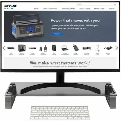 Tripp Lite series Universal Glass-Top Monitor Riser - 40 lb (18143.69 g) Load Capacity - 3.15" (80.01 mm) Height x 22" (558.80 mm) Width x 8.27" (210.06 mm) Depth - Desktop - Tempered Glass, Brushed Aluminum  ACCS 