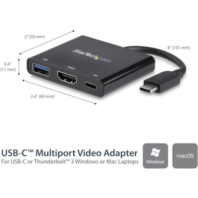 StarTech.com USB C Multiport Adapter with HDMI 4K & 1x USB 3.0 - PD - Mac & Windows - USB Type C All in One Video Adapter - Expand the connectivity of your laptop or MacBook with this USB-C multiport adapter with HDMI - USB C HDMI Multiport Adapter - USB Video Adapter - USB Type C Multiport Adapter  HPERP 