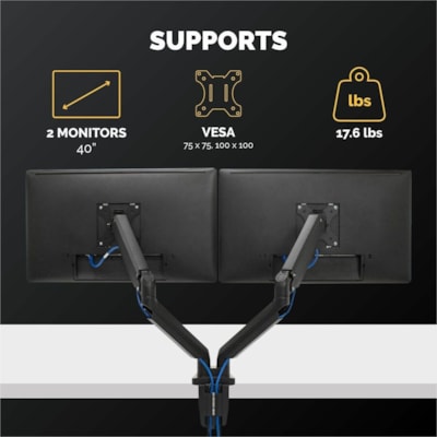 Fellowes Platinum Series Dual Monitor Arm - 2 Display(s) Supported - 46" Screen Support - 40 lb (18143.69 g) Load Capacity - 1 Each DESK MOUNT 