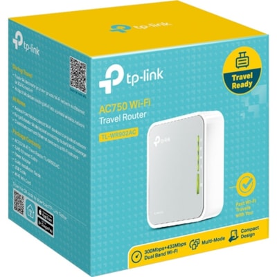 TP-Link TL-WR902AC Wi-Fi 5 IEEE 802.11ac Ethernet Wireless Router - Dual Band - 2.40 GHz ISM Band - 5 GHz UNII Band - 2 x Antenna(2 x Internal) - 93.75 MB/s Wireless Speed - 1 x Broadband Port - USB - Fast Ethernet - Portable  WRLS 
