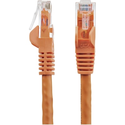 StarTech.com 150ft CAT6 Ethernet Cable - Orange Snagless Gigabit 100W PoE UTP 650MHz Category 6 Patch Cord UL Certified Wiring/TIA - 150ft Orange CAT6 Ethernet cable delivers Multi Gigabit 1/2.5/5Gbps & 10Gbps up to 160ft - 650MHz - Fluke tested to ANSI/TIA-568-2.D Category 6 - 24 AWG stranded 100%  ed Pair (UTP) - Male Left Gend er - Male Right Gend