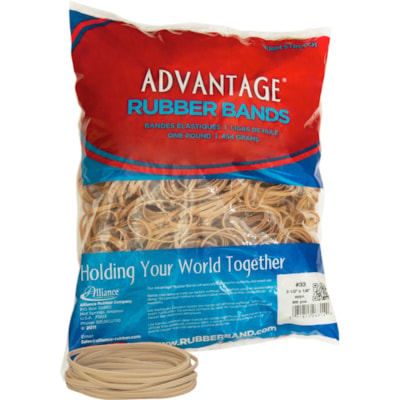 Alliance Rubber Advantage Rubber Band - Size: #33 - 3.50" (88.90 mm) Length x 0.13" (3.18 mm) Width - Stretchable, Elastic - Natural Crepe 1LB BAG APPROX 600 BANDS/BAG 