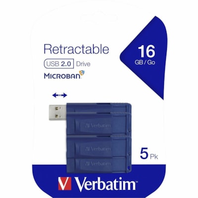 Microban 16GB USB Flash Drive - 5pk - Blue - 16 GB - USB 2.0 Type A - Blue - 5 Year Warranty - 5 / Pack  EXT 