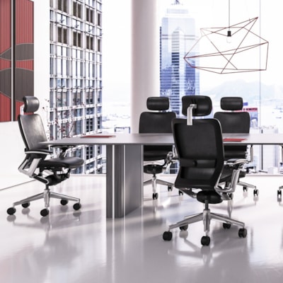 Nightingale - Fauteuil fonctionnel de direction à dossier mi-haut IC2 - Seat Color Noir - Back Color Noir - Dossier mi-dos - 5 branches Base - Accoudoir - 1 chaque MID BACK EXECUTIVE CHAIR ALL MESH