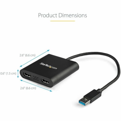 StarTech.com USB 3.0 to Dual HDMI Adapter, USB to 2x HDMI Monitor Converter for Windows (no support for macOS/ChromeOS/Linux) - TAA - Windows only; No support for macOS, ChromeOS or Linux - Works w/ Windows X86/X64/ARM (Intel, AMD, Snapdragon X Copilot+ PC) - Connect your computer to 2x HDMI monitor  