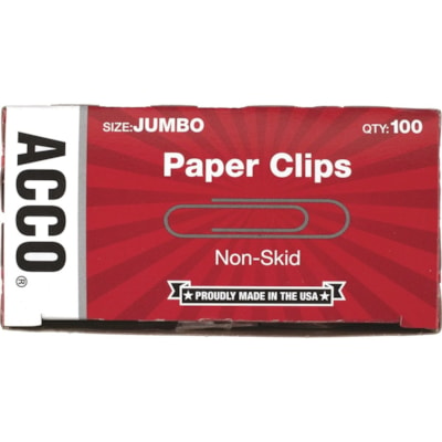 Wilson Jones Economy Jumbo Paper Clip - Jumbo - No. 1 - 2.40" (60.96 mm) Width - 20 Sheet Capacity - for Paper, Document - Non-skid - Silver - 100 / Box CORRUGATED BRIGHT FINISH ACCO 100/BX