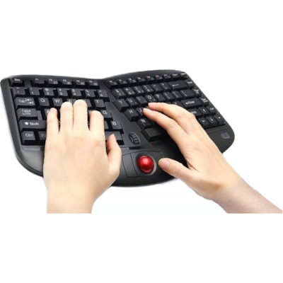 Adesso Tru-Form Media 3150 - 2.4 GHz Wireless Ergo Trackball Keyboard - Wireless Connectivity - RF - 30 ft (9144 mm) - 2.40 GHz - USB 2.0 Interface - 87 Key(s) - 20 Hot Key(s) - On/Off Switch, Connect, Play/Pause, Stop, Previous Track, Next Track, Mute, Volume Up, Volume Down Hot Key(s) - Windows Vi rgo  Mini Trackball Keyboard.  Removeable 1000 tra