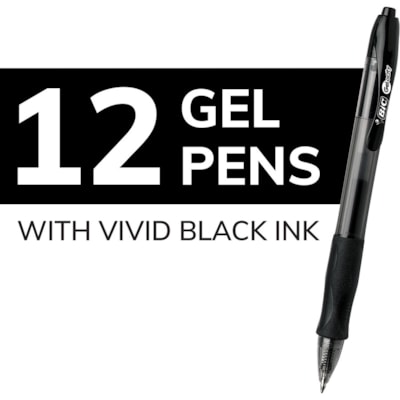 BIC Gel-ocity Original Black Gel Pens, Medium Point (0.7mm), 12-Count Pack, Retractable Gel Pens With Comfortable Grip - 0.7 mm (0.03") Medium Pen Point - Retractable - Black Ink - Gel-based - Translucent Barrel - 1 Each RETRACTABLE 