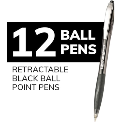 BIC Glide Black Retractable Ballpoint Pens, Medium Point (1.0mm), 12-Count Pack, Ultra Smooth Writing Black Pens - 1 mm (0.04") Medium Pen Point - Retractable - Black Ink - 12 / Box NO CLICK  -  MEDIUM POINT 