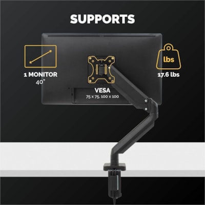 Fellowes Platinum Series Single Monitor Arm - Height Adjustable - 1 Display(s) Supported - 19.7" to 32" Screen Support - 17.60 lb (7983.23 g) Load Capacity - 75 x 75, 100 x 100 - VESA Mount Compatible - Steel - 1 Unit 2 USBPORTS.CLAMP/GROMMET MOUNT HOLDS 30"/20 LBS MONITOR