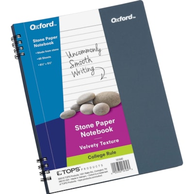 Oxford Stone Paper Notebooks - 60 Sheets - Wire Bound - 5 1/2" (139.70 mm) x 8 1/2" (215.90 mm) Sheet Size - Assorted Cover - Tear Resistant, Moisture Resistant - 1 Each COLLEGE RULE BLUE OR GREY 60 SHEETS