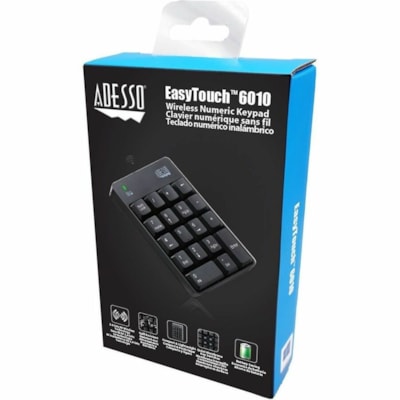 Adesso Wireless Spill Resistant 18-Key Numeric Keypad - Wireless Connectivity - RF - 30 ft (9144 mm) - 2.40 GHz - USB Interface - 18 Key(s) - Windows 10, Windows 8, Windows 7 - English (US) - Computer - PC - Membrane Keyswitch - AAA Battery Size Supported - Black t 18-Key Numeric Keypad 