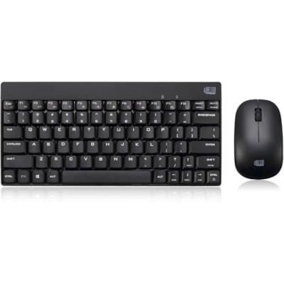 Adesso WKB-1100CB - Wireless Spill Resistant Mini Keyboard & Mouse Combo - USB Membrane Wireless RF Keyboard - 79 Key - English (US) - Black - USB Wireless RF Mouse - Optical - 1200 dpi - Scroll Wheel - QWERTY - Black - Multimedia Hot Key(s) - Right-handed - AA - Compatible with Windows & mouse combo 