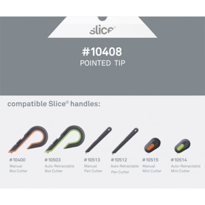 Slice Pointed Tip Ceramic Cutter Blades - 1.30" (33.02 mm) Length - Pointed Tip, Rust Resistant, Dual-sided, Non-magnetic, Non-conductive, Reversible, Non-sparking - Zirconium Oxide - White - 4 / Pack 4 BLADES/PACK SLICE REPLACEMENT BLADES