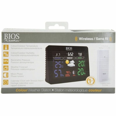 BIOS Weather Colour Weather Station - Digital - Weather Station229.66 ft (70000 mm) - Temperature, Humidity, Atmospheric Pressure, Weather Forecast, Moon Phase - Wireless LAN - Black MEASUES WEATHER CONDITIONS 
