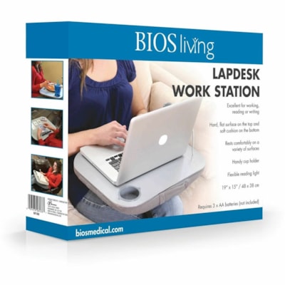 BIOS Living Lap Desk - Gray LARGE WORK SURFACE FLEXIBLE GOOSENECK LAMP