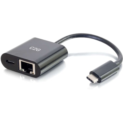 C2G USB C to Ethernet Multiport Adapter - Up to 60W PD - USB Type-C - Black - USB 3.1 Type C - 1 Port(s) - 1 - Twisted Pair - 10/100/1000Base-T - Portable Adapter With Power - Black 
