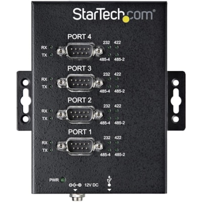 StarTech.com USB to RS232/RS485/RS422 4 Port Serial Hub Adapter - Industrial Metal USB 2.0 to DB9 Serial Converter - Din Rail Mountable - Industrial 4 port serial hub 15kV Level 4 ESD - IP30 rating metal USB to serial adapter converter w/ each DB9 port set to RS232/RS422/RS485(2wire/4wire) baud rate 5kV Level 4 ESD - IP30 rating metal USB to serial
