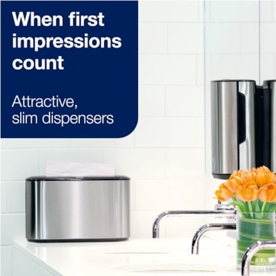 TORK - Distributeur de serviettes en papier Xpress - Dispenser Sans tâches Enchevêtré - hauteur de 7,90 po (200,66 mm) x largeur de 12,70 po (322,58 mm) x profondeur de 4,60 po (116,84 mm) - Plastique, Métal - Compacte, Verrouillable - 1 chaque COUNTERTOP MULTIFOLD SILVER DISPENSER