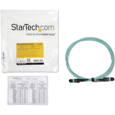 StarTech.com 2m (6ft) MTP(F)/PC OM3 Multimode Fiber Optic Cable, OFNP Plenum, 50/125µm, 40G, Low Insertion Loss, MPO Fiber Jumper Cord - 2m (6.6ft) MTP(F)/PC to MTP(F)/PC OM3 Fiber Cable; 40 Gbps; 50/125µm Core; Bandwidth: 2000MHz·km at 850nm w/ VCSEL source; Outer Diameter: 3.0mm; OFNP- /PC OM3 Fiber Cable; 40 Gbps; 50/125um Core; Bandw