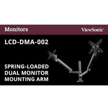 ViewSonic Spring-Loaded Dual Monitor Mounting Arm for Two Monitors up to 27" Each - 2 Display(s) Supported - 27" Screen Support - 30.86 lb (13997.86 g) Load Capacity - 75 x 75, 100 x 100 - VESA Mount Compatible onitor Mounting Arm  Full adju stability provides f