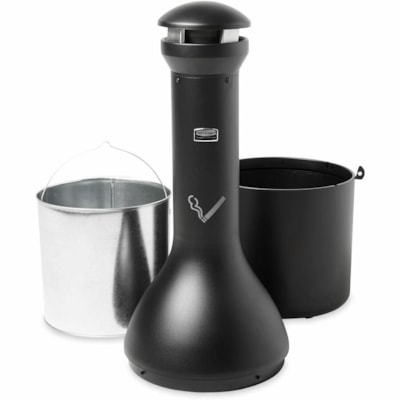 Rubbermaid Commercial - Station pour fumeurs Infinity - 15,50 L Capacité - Sans bourrage, Base alourdie, Résistant aux intempéries, Cadenas, Tamper Resistant/Infalsifiable, Antivol - hauteur de 39 po (990,60 mm) x largeur de 13 po (330,20 mm) - Métal, Acier inoxydable - N BLACK 