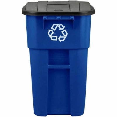 Rubbermaid - Corbeille à papier BRUTE - 189,27 L Capacité - Rectangulaire - Robuste, Roulettes - Plastique - Bleu - 1 chaque CONTENANT AVEC COUVERCLE 