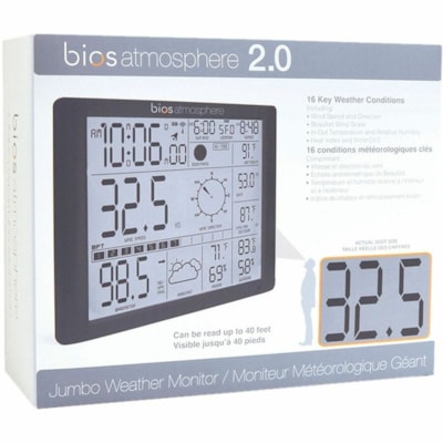 BIOS Weather Jumbo Weather Station - LCD - Weather Station328.08 ft (100000 mm) - Humidity, Temperature, Wind Speed, Wind Direction, Wind Chill, Humidity Index, Heat Index, Atmospheric Pressure - Wall Mountable, Desktop - Gray JUMBO SCREEN 