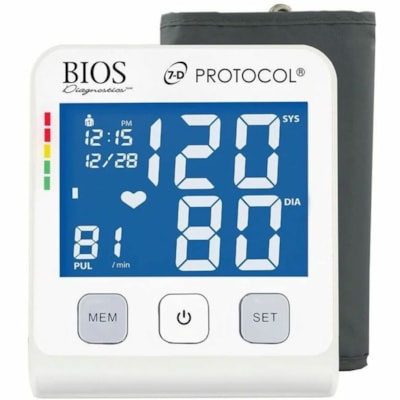 Bios Diagnostics Blood Pressure Monitor - BP Level Indicator, Large Display, Time Function, Date Function, Alarm, Irregular Heartbeat Detection 2 USERS  STORES 90 READINGS 