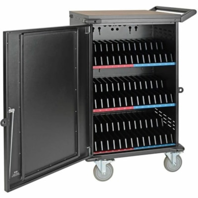 Tripp Lite series CSC42AC 42-Device AC Charging Station Cart, Black - 3 Shelf - Steel, Wood - 26" (661.42 mm) Width x 28.8" (732.54 mm) Depth x 43.1" (1093.47 mm) Height - Steel Frame - Black - For 42 Devices  AC Mobile Charging Cart - Lap tops and Chromebooks