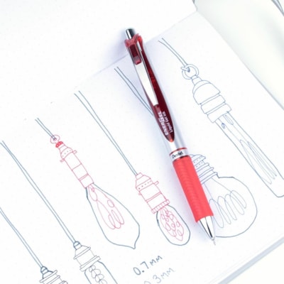 EnerGel - Stylo à encre gel EnerGel RTX - 0,3 mm (0,01 po) Pointe de stylo - Rechargeable - Rétractable - Ink Rouge - Encre liquide à base de gel - Barrel Métal - 1 chaque PENTEL  RETRACTABLE  12/BOX 