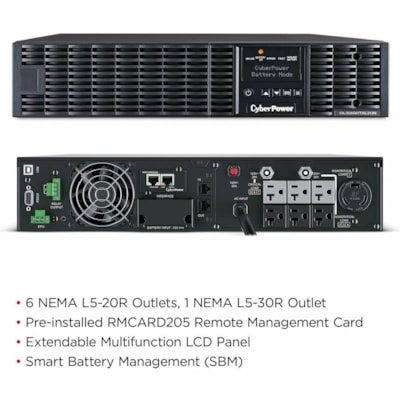CyberPower UPS Systems OL3000RTXL2UN Smart App Online -  Capacity: 3000 VA / 2700 W - CyberPower OL3000RTXL2UN 3KVA Online UPS 2U sine wave LCD 100-125V RMCARD205 RT 3YR WTY  - Rack/Tower - Online Double Conversion -  Voltag