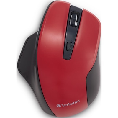 Verbatim Silent Ergonomic Wireless Blue LED Mouse - Red - Blue LED/Optical - Wireless - Radio Frequency - 2.40 GHz - Red - USB - 1600 dpi - 6 Button(s) - 1 Each RED 