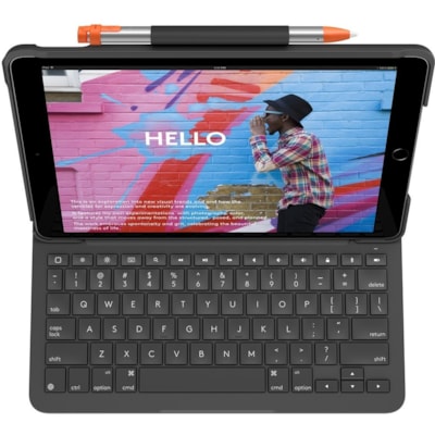 Logitech Slim Folio Keyboard/Cover Case (Folio) iPad (7th Generation), iPad (8th Generation), iPad (9th Generation) Tablet - Graphite - Water Resistant, Scratch Resistant, Bump Resistant - Plastic Body - 7.28" (184.91 mm) Height x 10.12" (257.05 mm) Width x 0.87" (22.10 mm) Depth  