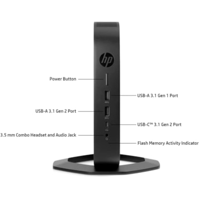 HP t640 Thin Client Ryzen R1505G Dual-core (2 Core) 2.40 GHz  - 4 GB RAM DDR4 SDRAM - 16 GB Flash Radeon Vega 3 Graphics - Gigabit Ethernet - HP ThinPro - IEEE 802.11ac - DisplayPort - Network (RJ-45) - 2 USB 2.0 Port(s) - USB Type-C - 45 W  
