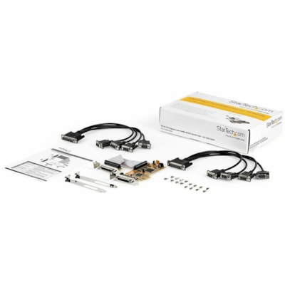 StarTech.com 8-Port PCI Express RS232 Serial Adapter Card, PCIe to DB9 Controller 16C1050 UART, Low Profile, 15kV ESD, Windows Only, TAA - 8-Port PCI Express RS232 serial adapter card 16C1050 UART 15kV ESD; Low Profile - Bi-directional speed 921.6Kbps/port|256byte FIFO - Controller card; Pin 9 power  CTLR 