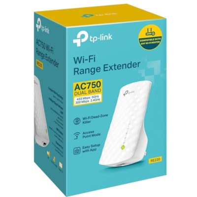 TP-Link RE220 Dual Band IEEE 802.11ac 750 Mbit/s Wireless Range Extender - 2.40 GHz, 5 GHz - 3 x Internal Antenna(s) - Internal - 1 x Network (RJ-45) - Fast Ethernet - 6.50 W - Wall Mountable  