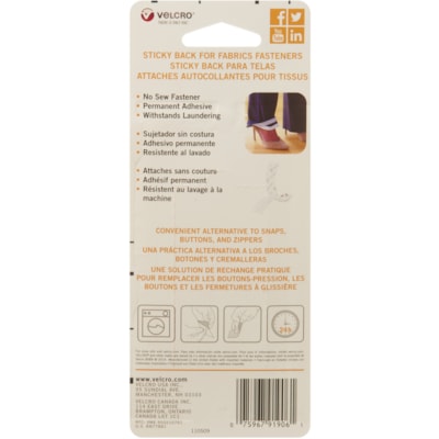 VELCRO® 91906C For Fabrics Sticky Back for Fabrics - 2 ft (0.6 m) Length x 0.75" (19.1 mm) Width - White - Permanent Adhesive Backing FABRICS 24IN X 3/4IN. WHITE 