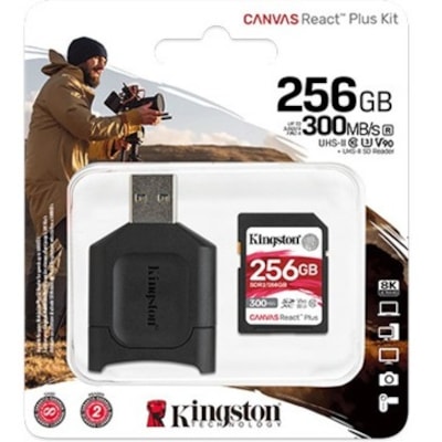 Kingston Canvas React Plus 256 GB Class 10/UHS-II (U3) SDXC - 300 MB/s Read - 260 MB/s Write  FLSH 