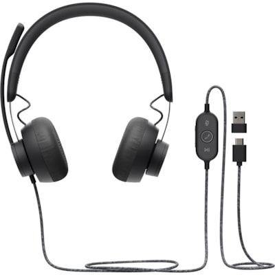 Logitech Zone Headset - Stereo - USB Type C - Wired - 32 Ohm - 20 Hz to 16 kHz - Over-the-head - Binaural - Circumaural - 6.2 ft Cable - Uni-directional, Omni-directional Microphone  