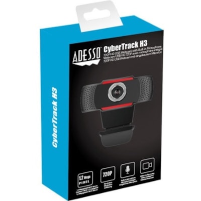 Adesso CyberTrack CyberTrack H3 Webcam - 1.3 Megapixel - 30 fps - Black, Red - USB 2.0 - 1280 x 720 Video - CMOS Sensor - Manual Focus - Microphone - For Computer, Notebook, Smart TV  