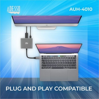Adesso 3-IN-1 USB-C Multi-Port Docking Station (TAA Compliant) - for Notebook, Monitor, Projector, Smartphone, Tablet, TV - Charging Capability - USB Type C - 4K @30Hz - 3840 x 2160 - 2 x USB Ports - 1 x USB 3.0 - 1 x USB Type-A Ports - USB Type-A - 1 x USB Type-C Ports - USB Type-C - HDMI - Wired - Docking Station with 1xTypeC p ort  1x USB 3.0-A+PD